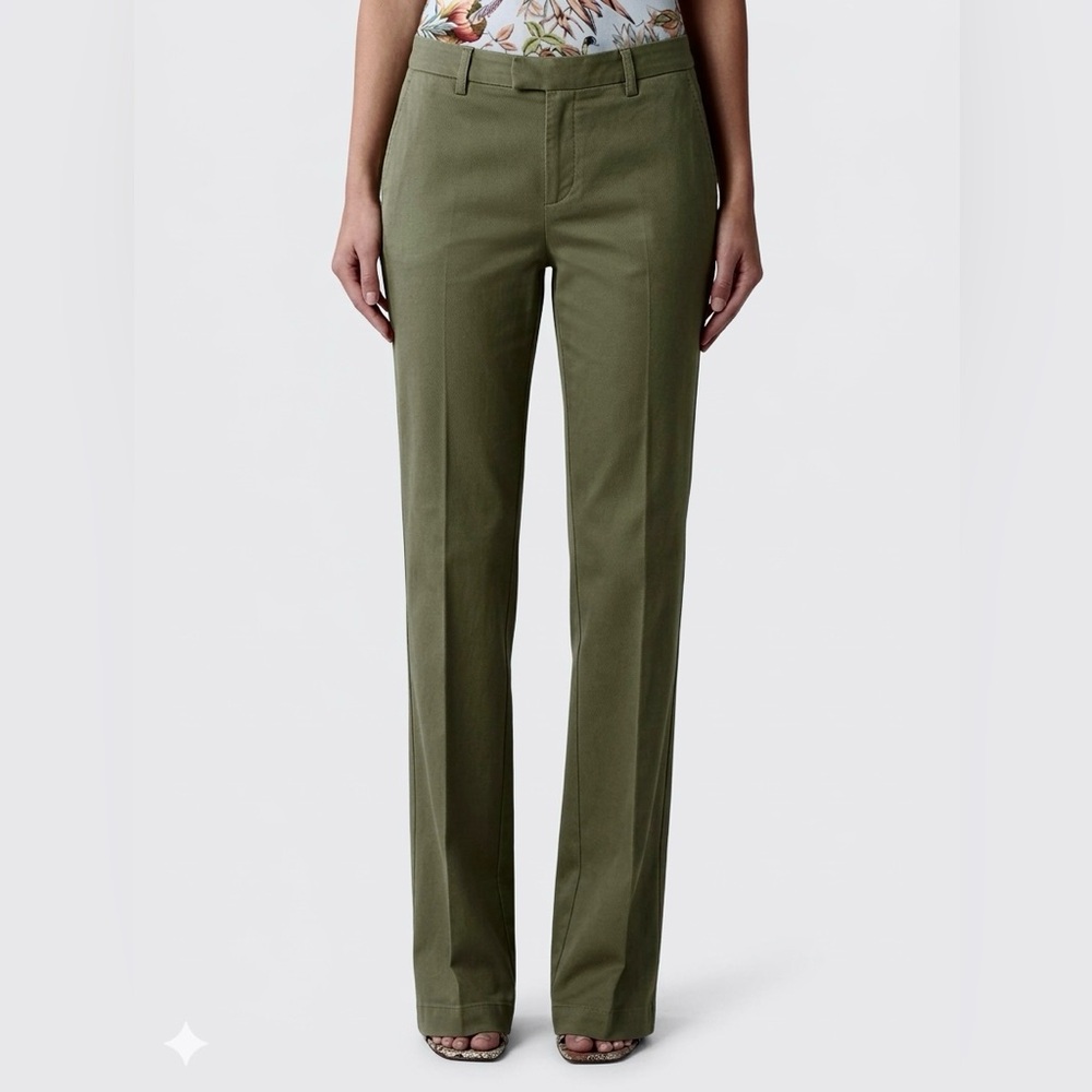 NEW ETRO Dark Khaki Green Wide Leg Stretch Cotton Straight Leg Chino Pants US 30